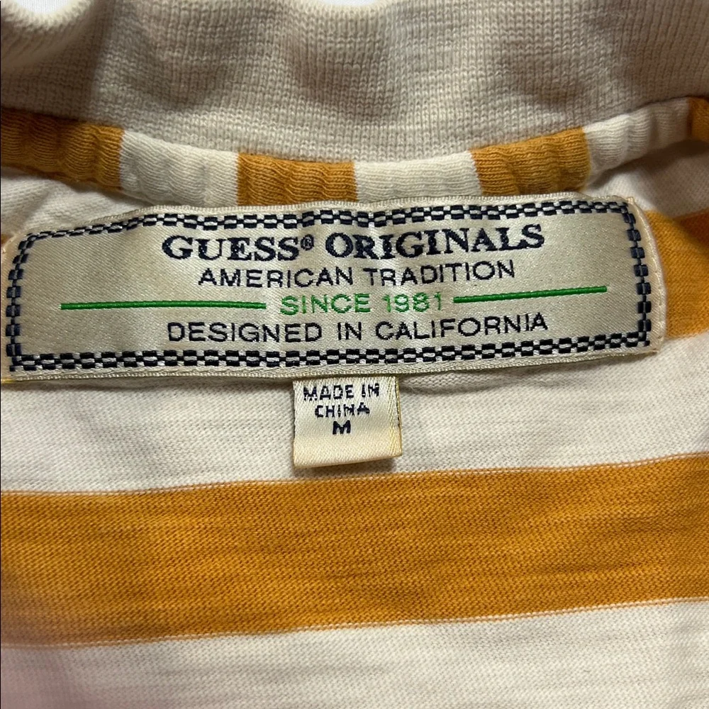 Vintage guess tee size Medium yellow white block stripes - Picture 2 of 6